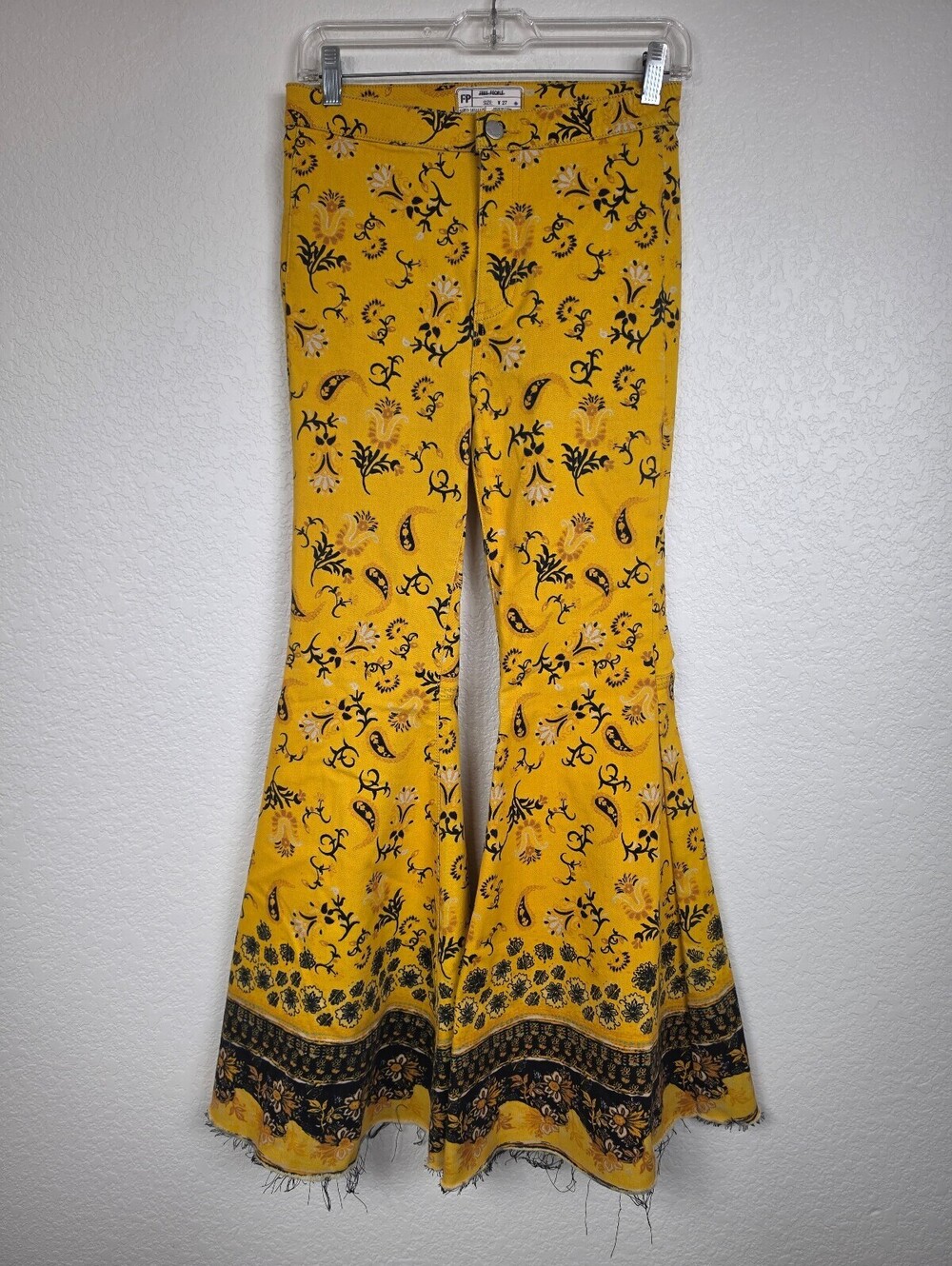 Free People Yellow Floral Flared Jeans W 27